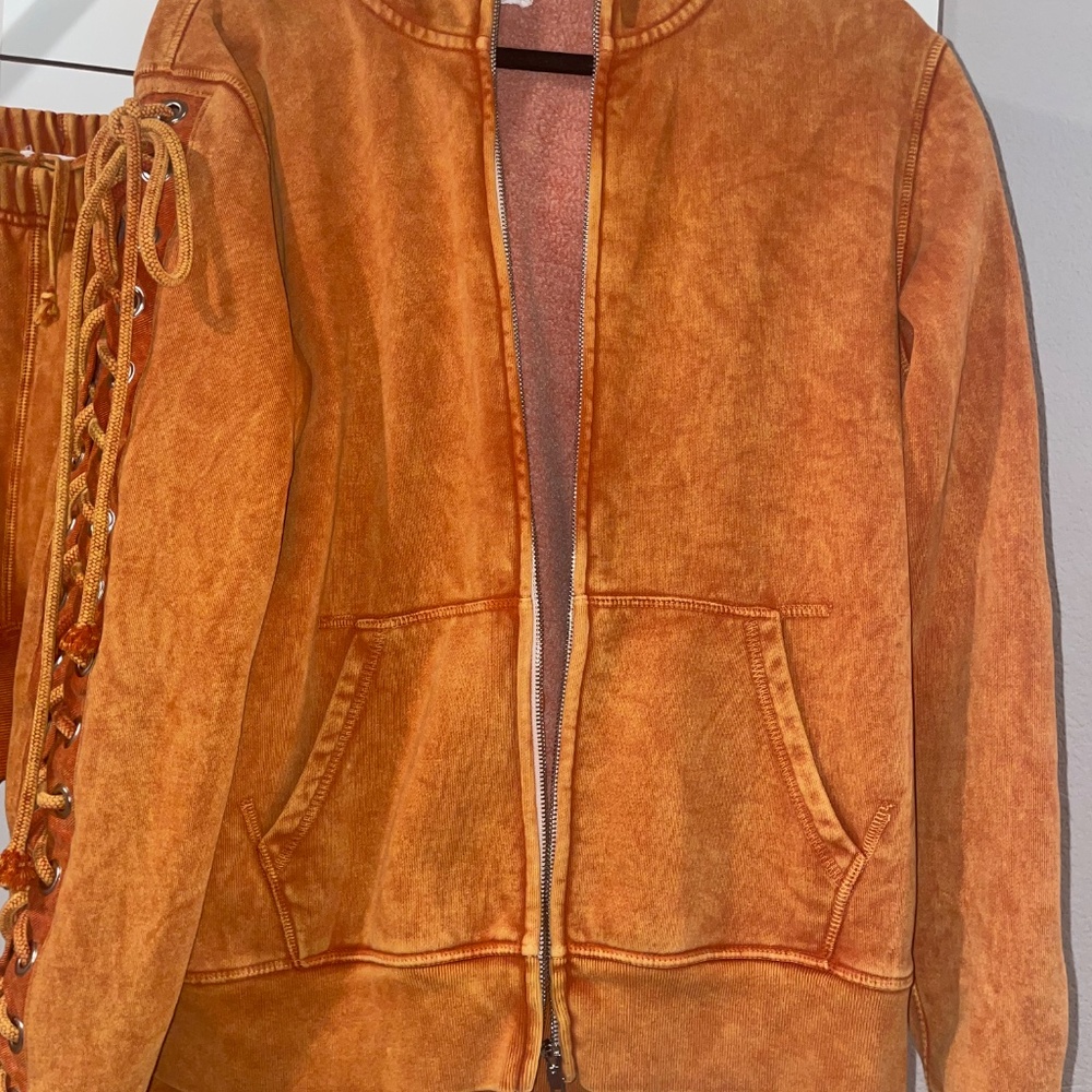 SAMARIA LEAH Aspen Spice Orange Lace-Up Hooded 2 Piece Sweatsuit Size M - Picture 5 of 16